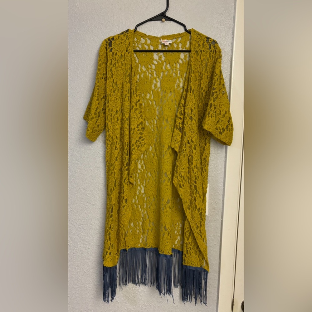 LuLaRoe Yellow Lace Kimono Cardigan
